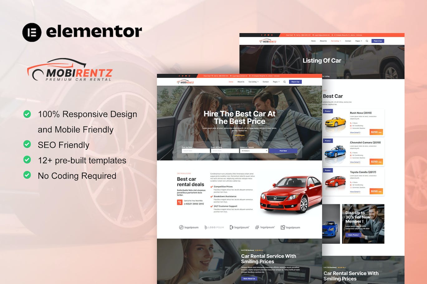 v1.0.0 Mobirentz Car Rental & Auto Dealer Elementor Template Kit